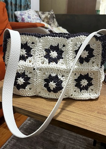 Dantel Detaylı Kağıt İp Bohem Örgü Kadın Çanta - Görsel 2