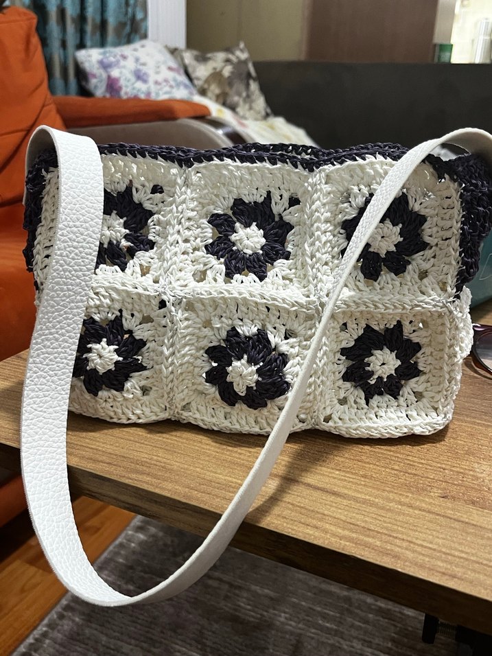 Dantel Detaylı Kağıt İp Bohem Örgü Kadın Çanta - Görsel 2