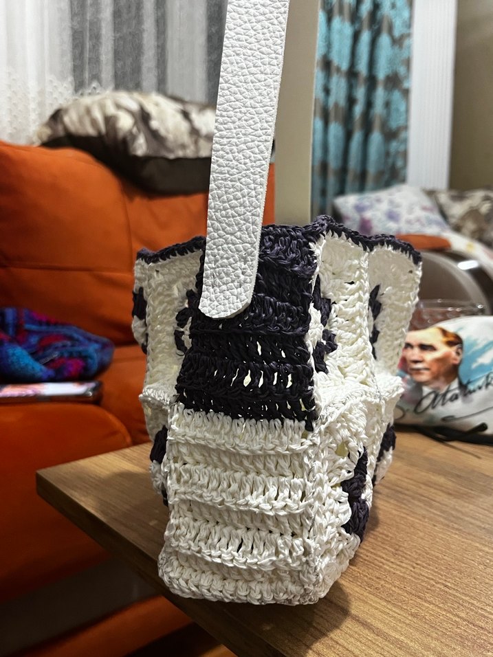 Dantel Detaylı Kağıt İp Bohem Örgü Kadın Çanta - Görsel 4