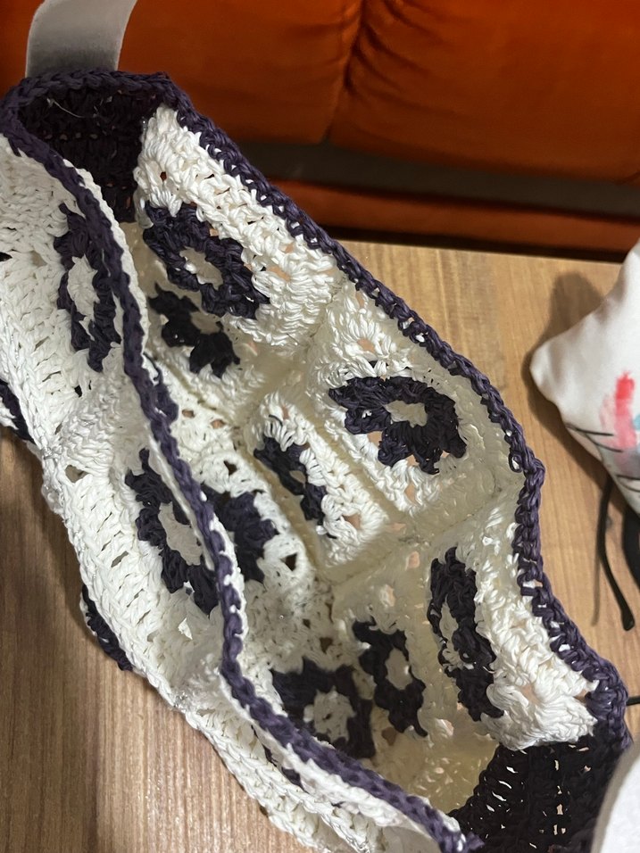 Dantel Detaylı Kağıt İp Bohem Örgü Kadın Çanta - Görsel 3