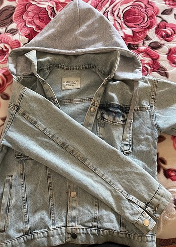 Gri Kapüşonlu Kadın Denim Ceket - Görsel 2