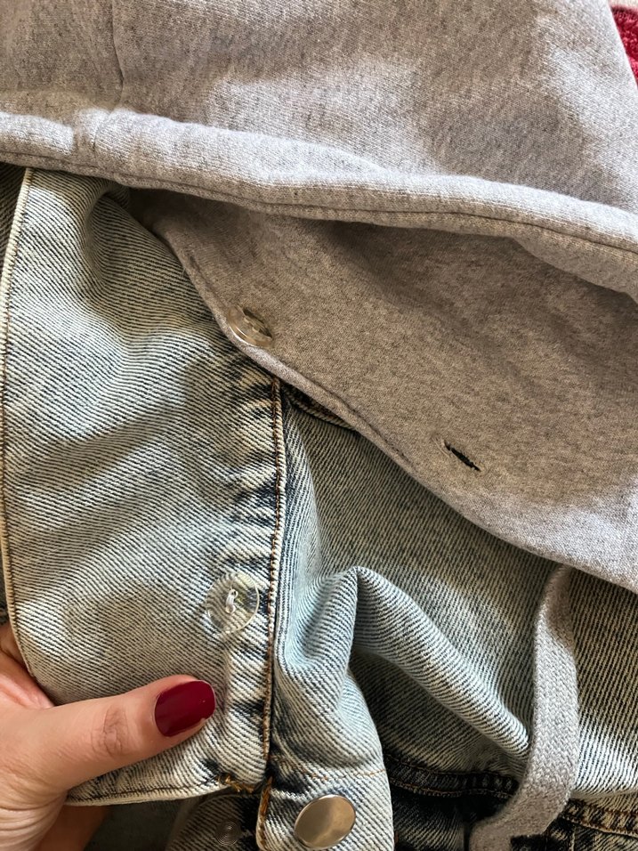 Gri Kapüşonlu Kadın Denim Ceket - Görsel 4