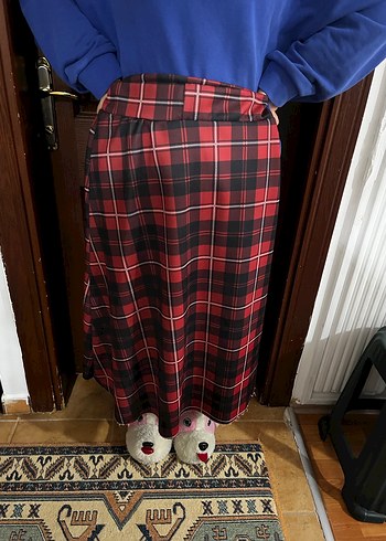 Bordo Kareli Midi Hamile Etek - Görsel 4