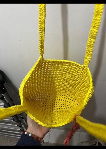 Sarı Örgü Çiçekli Kadın Çantası - Görsel 4