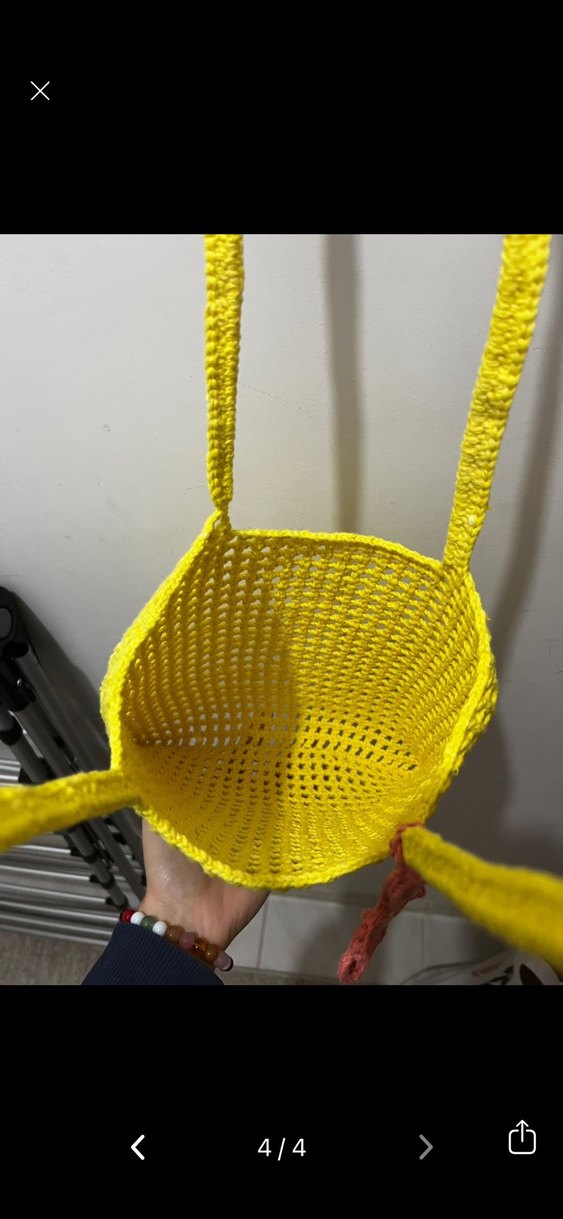 Sarı Örgü Çiçekli Kadın Çantası - Görsel 4