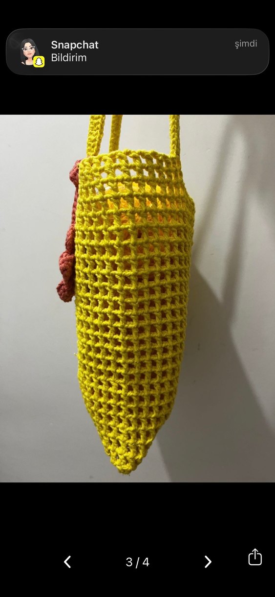 Sarı Örgü Çiçekli Kadın Çantası - Görsel 3