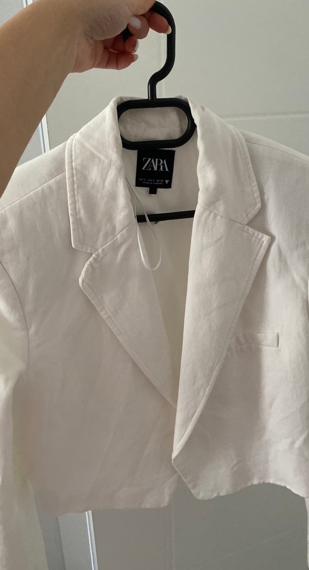 Beyaz Keten Kısa Kollu Kadın Blazer - Görsel 2