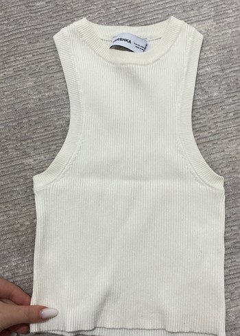 Beyaz Kadın Yüksek Yakalı Örgü Atlet - Görsel 3