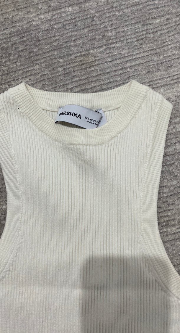 Beyaz Kadın Yüksek Yakalı Örgü Atlet - Görsel 2