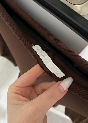 Kahverengi Uzun Kollu Fırfırlı Triko Elbise - Görsel 3