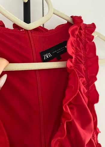 Kırmızı Drapeli Uzun Abiye Elbise - Görsel 3