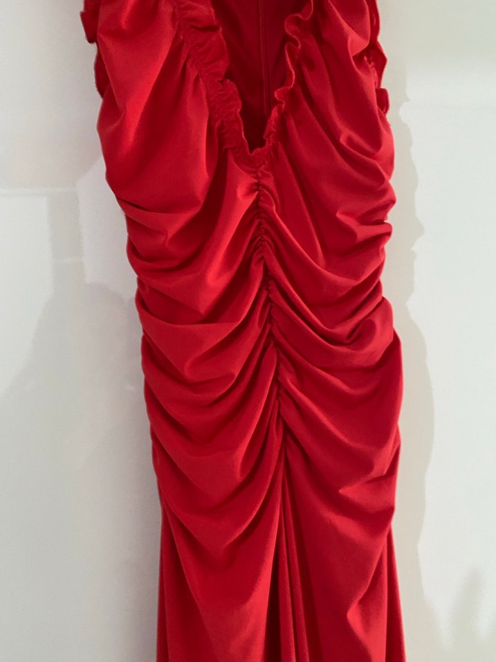 Kırmızı Drapeli Uzun Abiye Elbise - Görsel 4