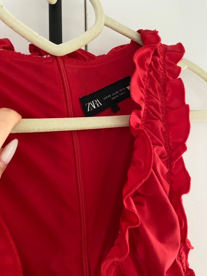 Kırmızı Drapeli Uzun Abiye Elbise - Görsel 3