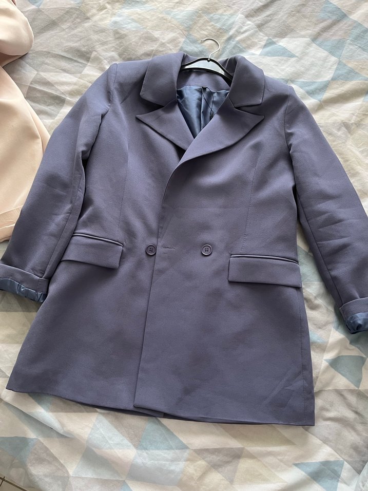 Düğmeli Mor Kadın Ofis Blazeri - Görsel 2