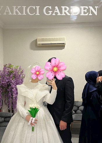 Uzun Kol Prenses Gelinlik Beyaz Yüksek Yaka - Görsel 2