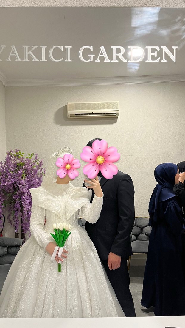 Uzun Kol Prenses Gelinlik Beyaz Yüksek Yaka - Görsel 2