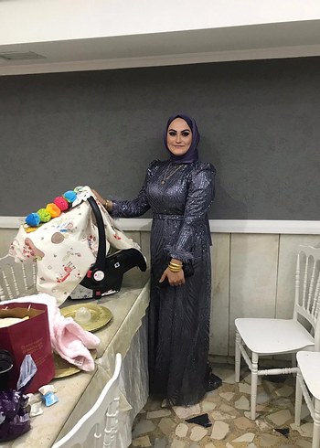 Parlak Yılan Desenli Uzun Abiye Elbise - Görsel 2