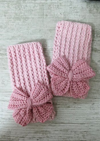 Pembe Örgü Fiyonk Detaylı Kadın Eldiveni - Görsel 3