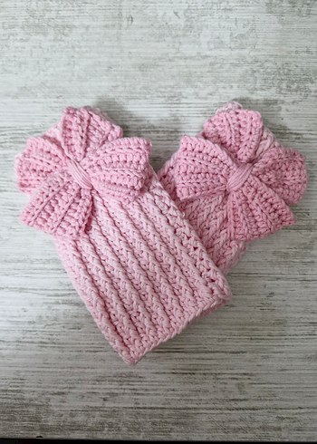 Pembe Örgü Fiyonk Detaylı Kadın Eldiveni - Görsel 2