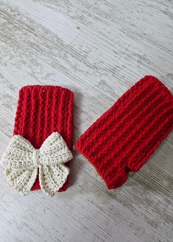 Kırmızı Örgü Kadın Eldivenleri - Görsel 3