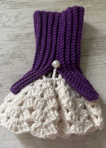 Mor ve Beyaz Örgü Bohem Kadın Eldiveni - Görsel 2