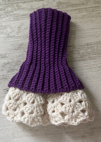 Mor ve Beyaz Örgü Bohem Kadın Eldiveni - Görsel 3