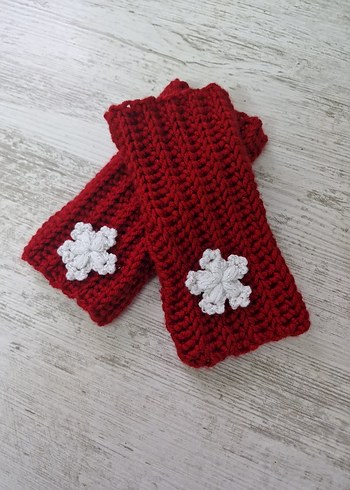 Kırmızı Nakışlı Çocuk ve Kadın Bere ve Eldiven Seti - Görsel 3