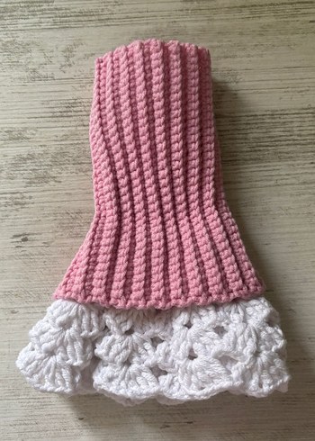 Pembe Beyaz Örgü Bohem Eldiven - Görsel 4