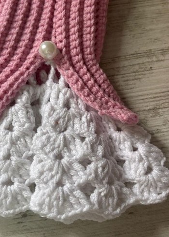 Pembe Beyaz Örgü Bohem Eldiven - Görsel 3