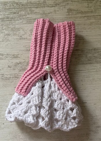 Pembe Beyaz Örgü Bohem Eldiven - Görsel 2