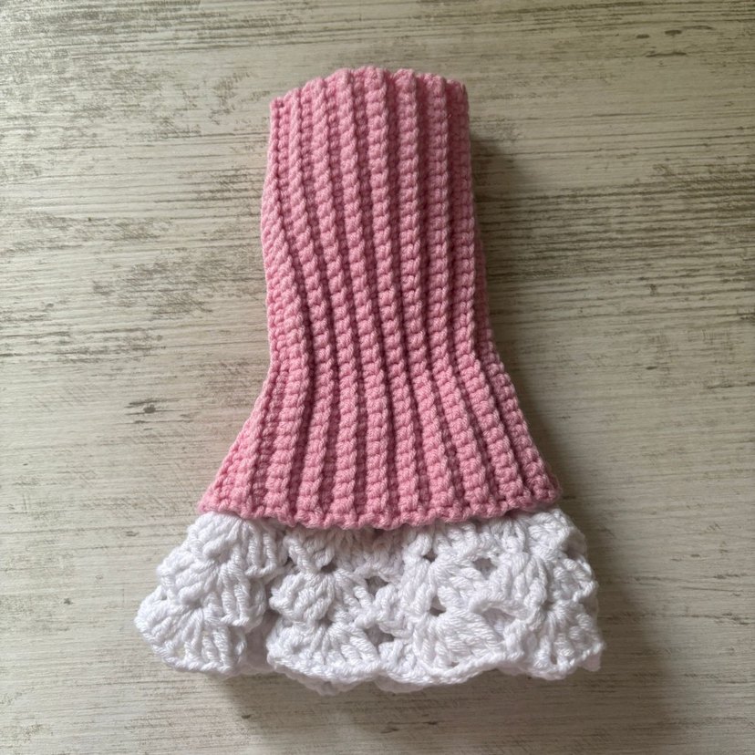 Pembe Beyaz Örgü Bohem Eldiven - Görsel 4