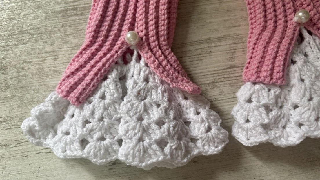 Pembe Beyaz Örgü Bohem Eldiven - Görsel 3