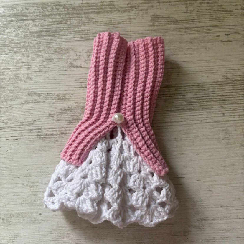 Pembe Beyaz Örgü Bohem Eldiven - Görsel 2