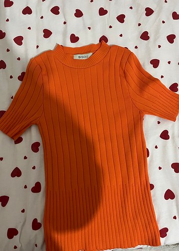 Turuncu Kısa Kollu Triko Kadın Kazak - Görsel 2
