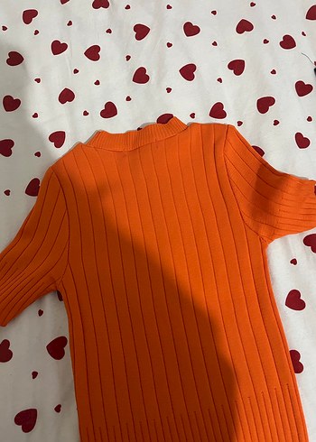 Turuncu Kısa Kollu Triko Kadın Kazak - Görsel 3