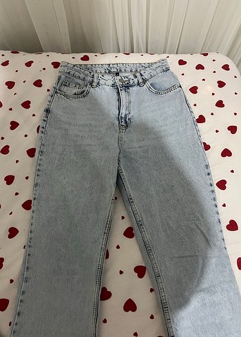 Mavi Bol Kesim Düğmeli Denim Kadın Pantolon - Görsel 2