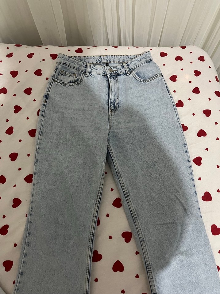 Mavi Bol Kesim Düğmeli Denim Kadın Pantolon - Görsel 2