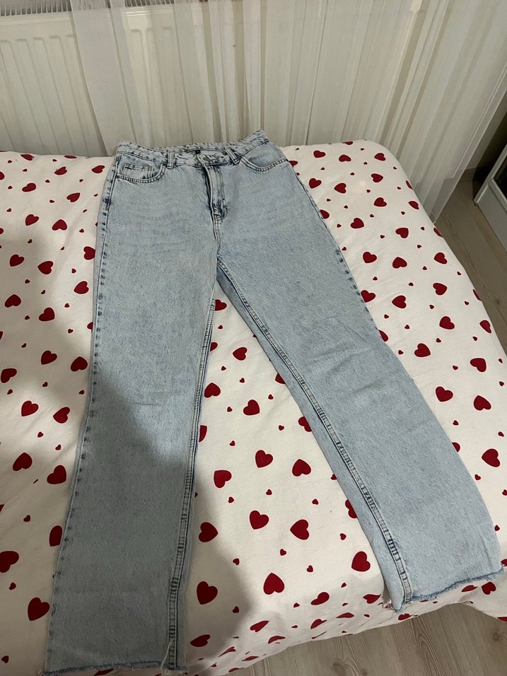 Mavi Bol Kesim Düğmeli Denim Kadın Pantolon - Görsel 4