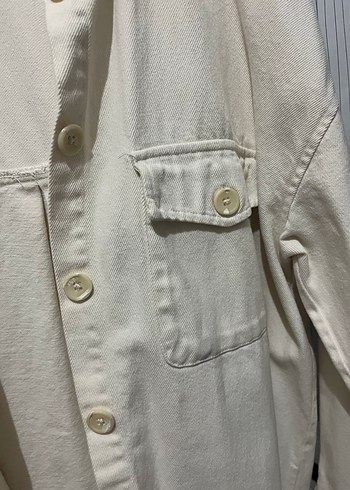 Düğmeli Beyaz Kot Salaş Gömlek - Görsel 3