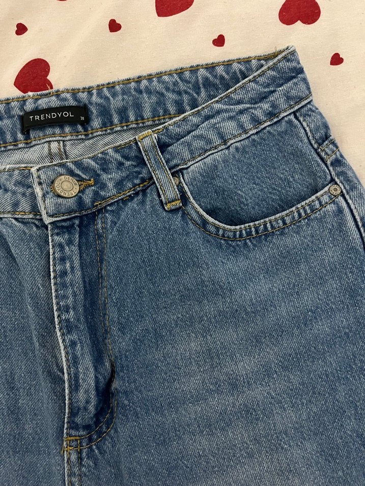 trendyolmilla Düğmeli Mavi Bol Kesim Kot Pantolon - Görsel 3