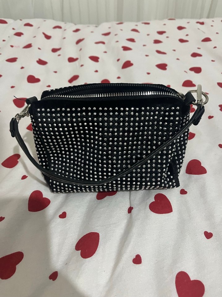 Tokalı Siyah Puantiyeli Kadın Çantası - Görsel 4