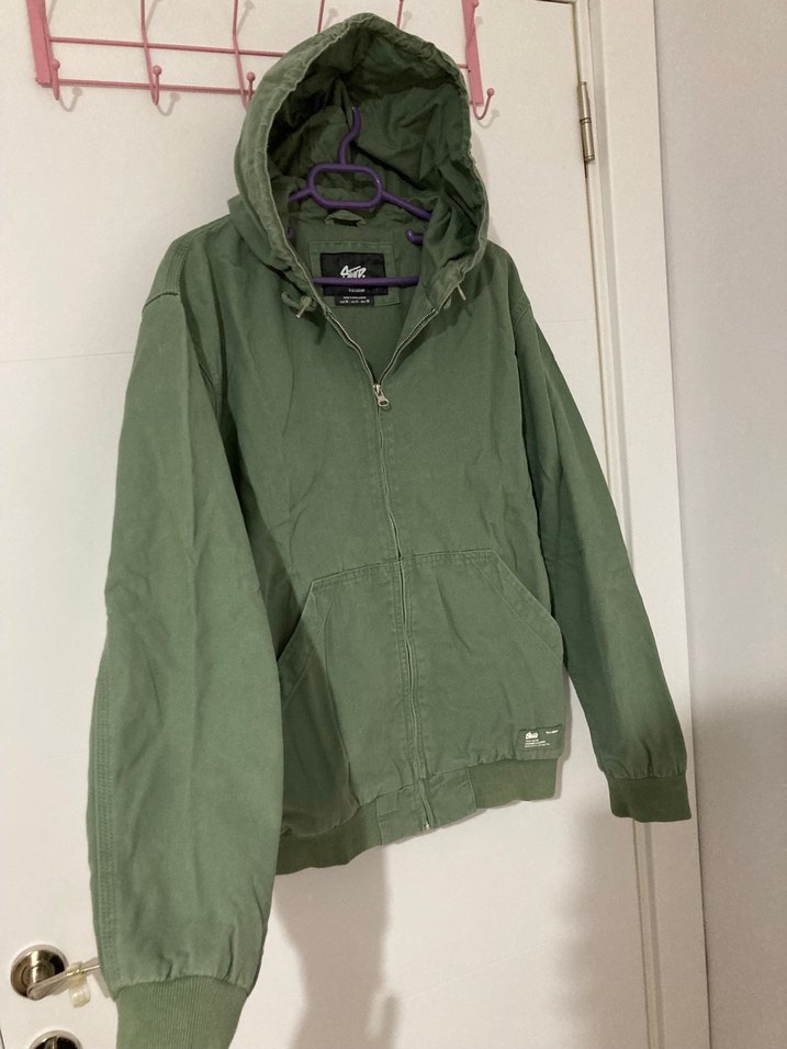 Erkek Haki Kapüşonlu Fermuarlı Ceket - Görsel 2