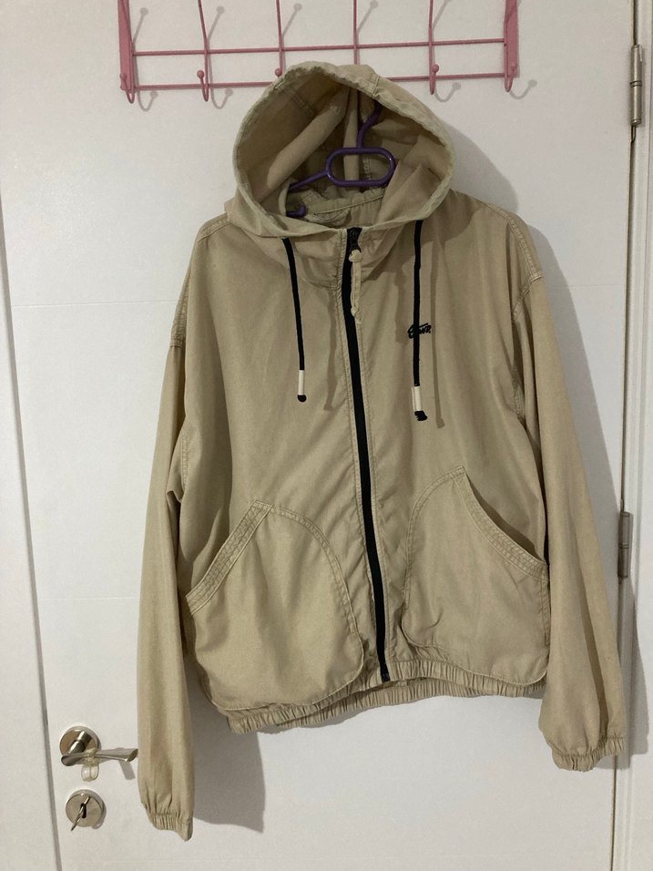 Bej Kapüşonlu Fermuarlı Erkek Ceket - Görsel 2