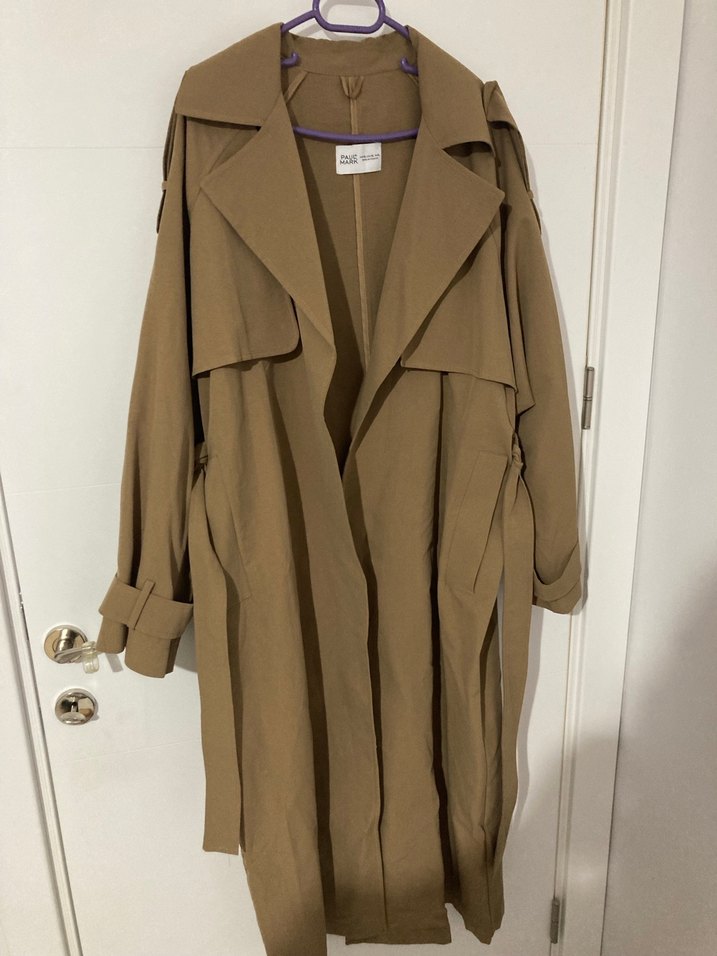 PAULMARK Bej, Kuşaklı Uzun Kadın Trençkot - Görsel 4