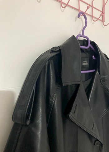 Defacto Siyah Deri Kadın Trençkot - Midi, Kemerli - Görsel 4