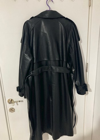 Defacto Siyah Deri Kadın Trençkot - Midi, Kemerli - Görsel 3