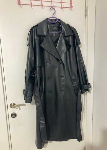 Defacto Siyah Deri Kadın Trençkot - Midi, Kemerli - Görsel 2