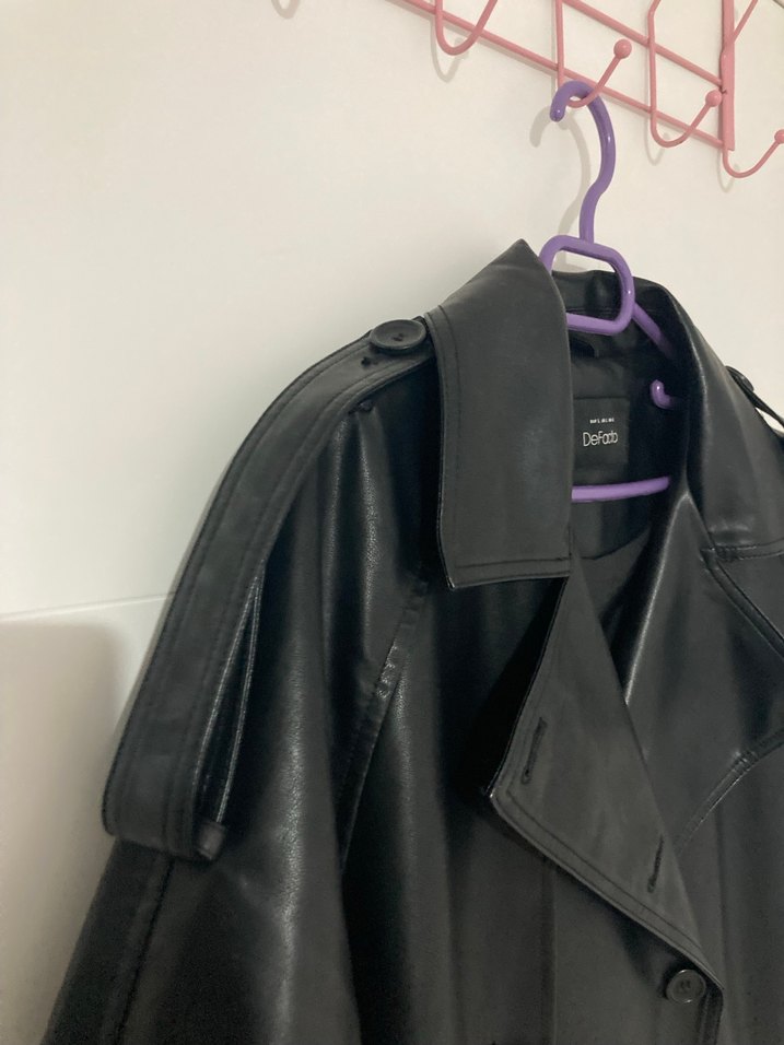 Defacto Siyah Deri Kadın Trençkot - Midi, Kemerli - Görsel 4