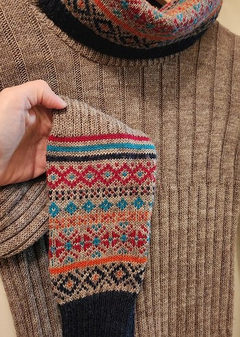 Bohem Tarz Boğazlı Uzun Kollu Örgü Kadın Tunik - Görsel 3