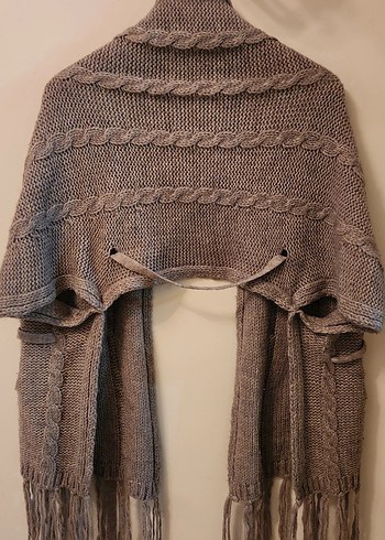 Bej Örgü Koldan Giymeli Kadın Şal - Görsel 2